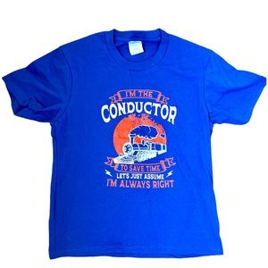 Youth small, train tshirt, cotton, blue